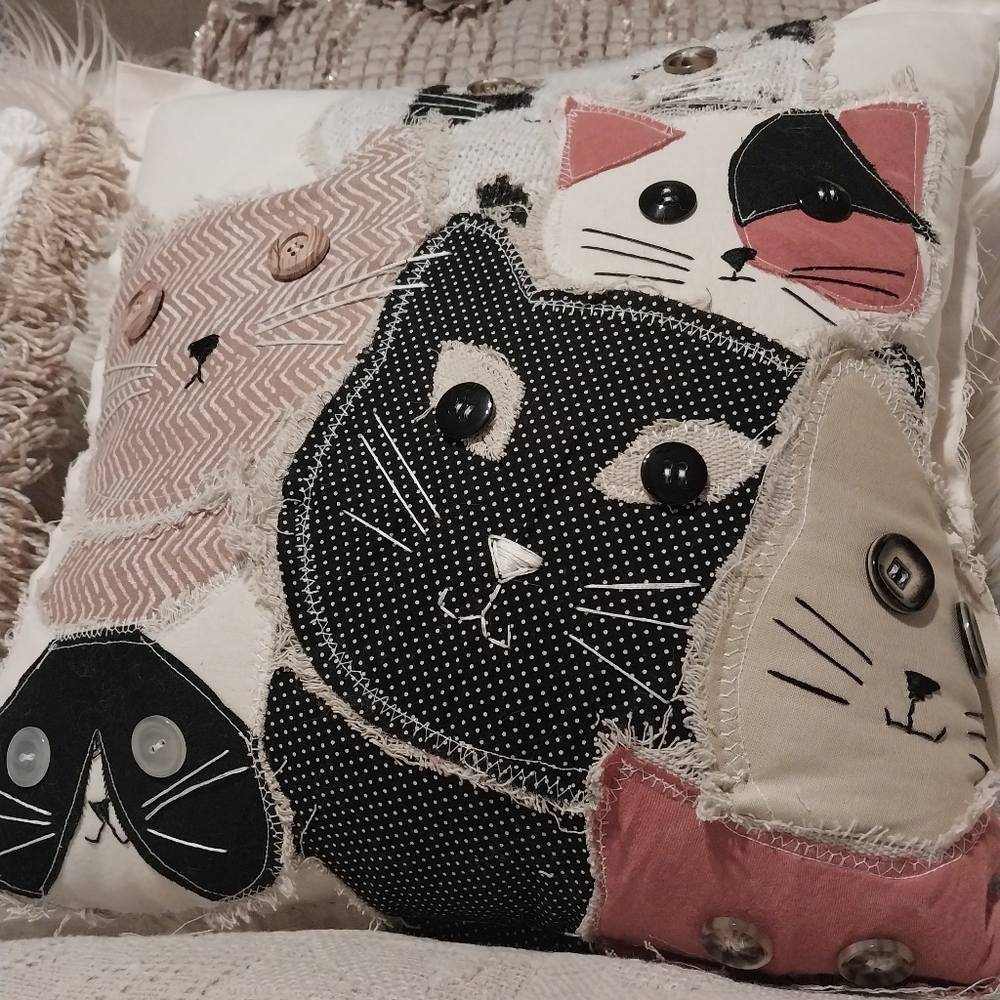 Cat-Themed HANDMADE Decorative Throw Pillow